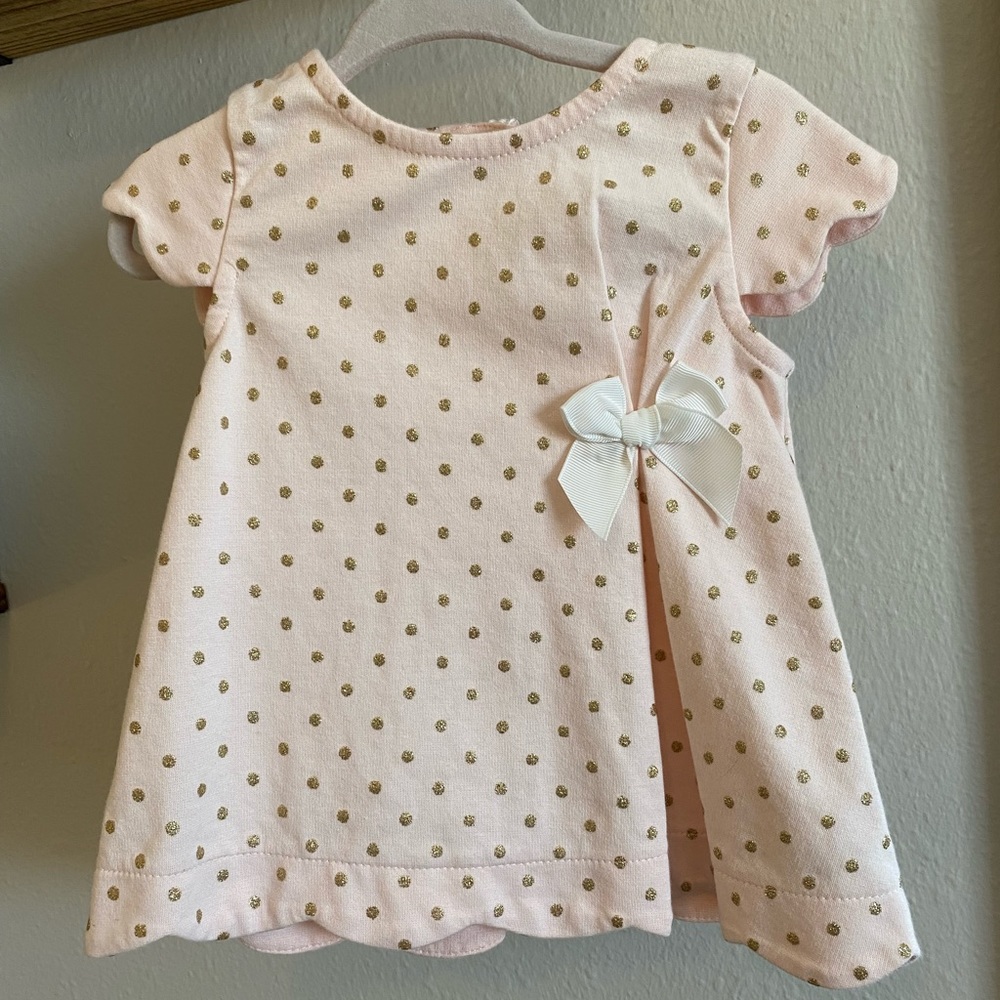 6-9m pink and gold polka dot dress